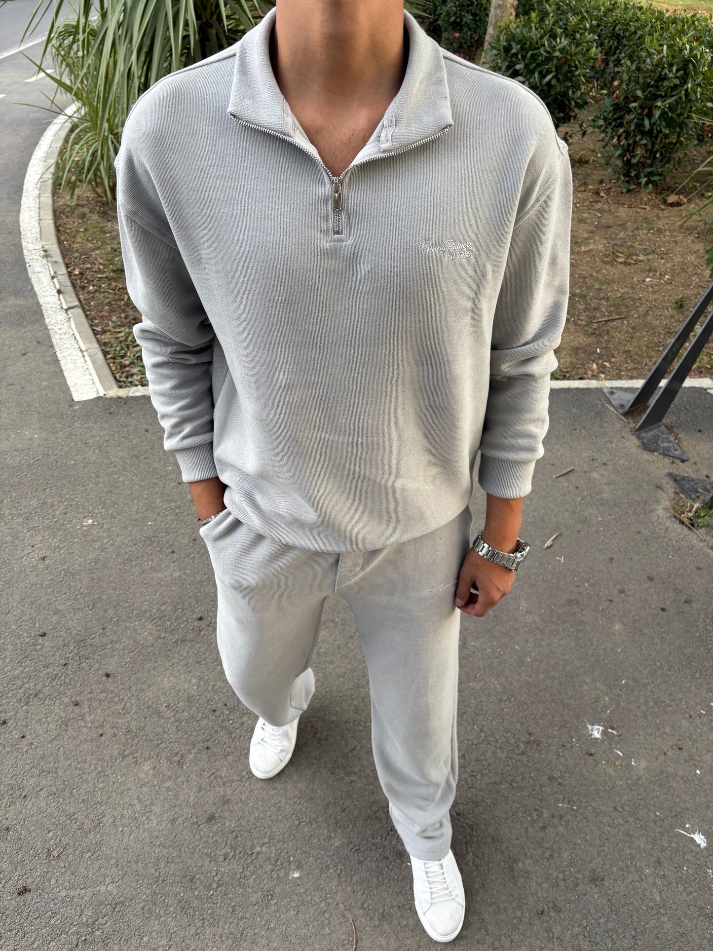 PAMUK ÖRME YARIM FERMAUR TAKIM GRİ