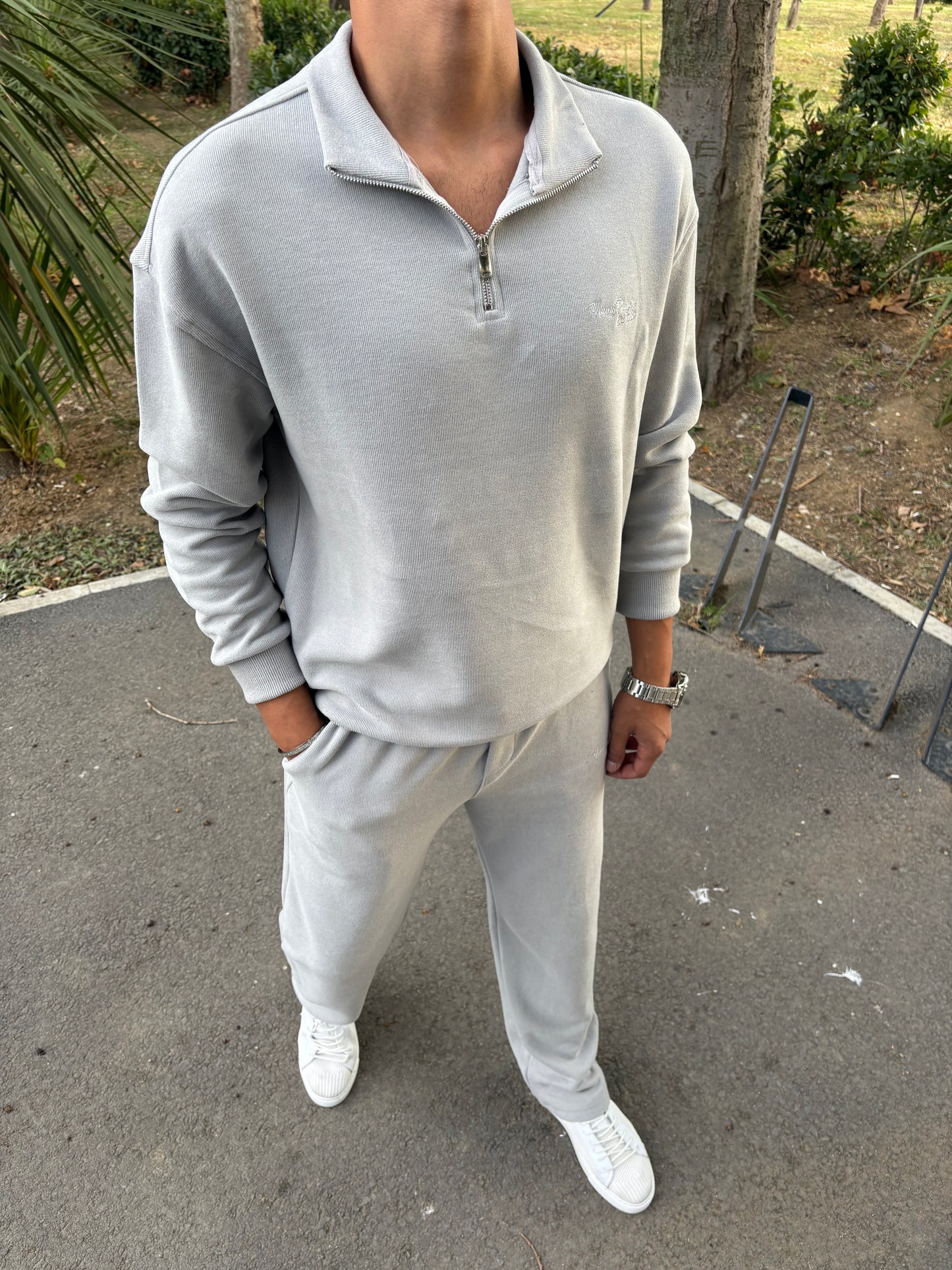 PAMUK ÖRME YARIM FERMAUR TAKIM GRİ