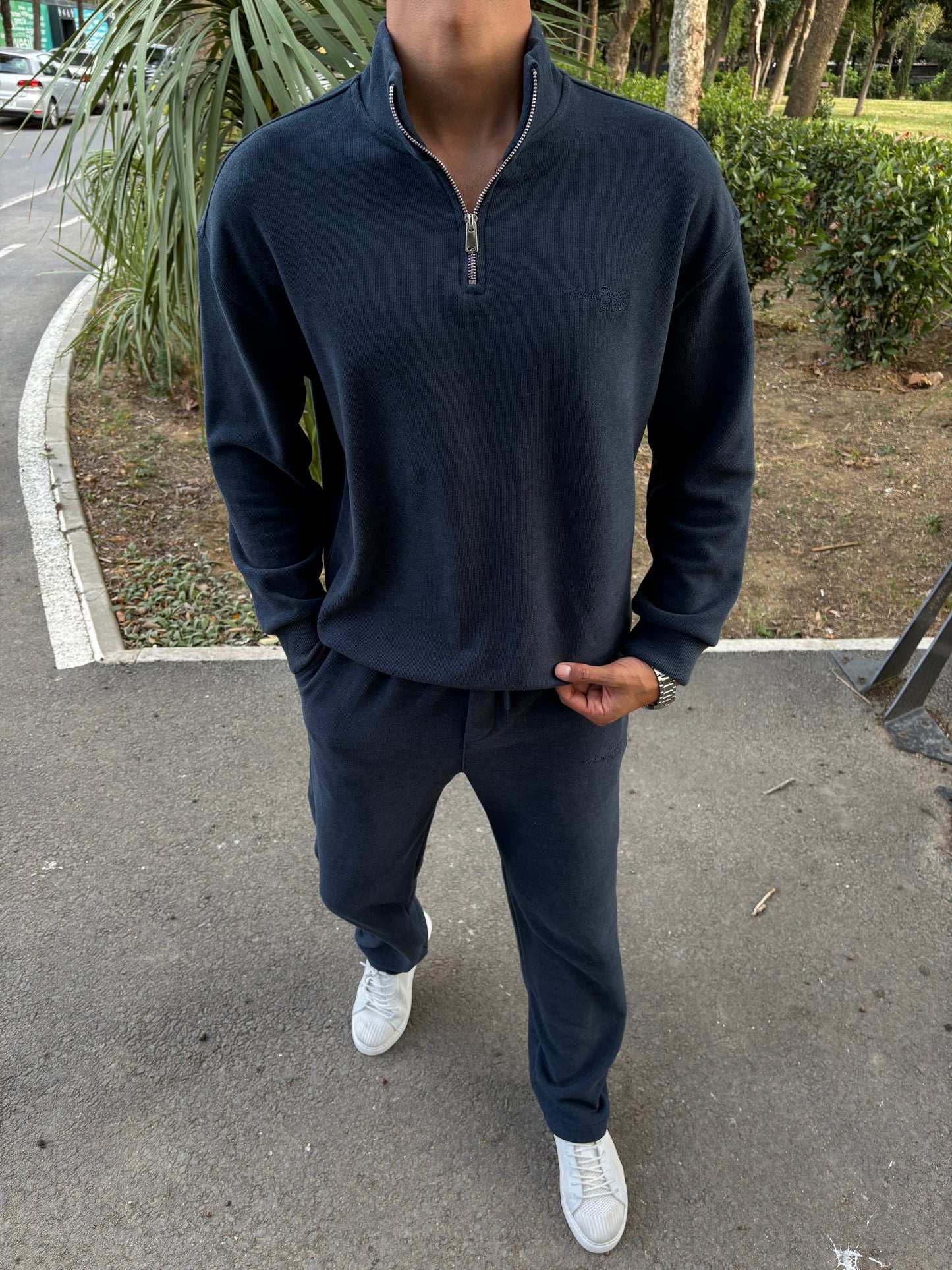 PAMUK ÖRME YARIM FERMAUR TAKIM LACİVERT