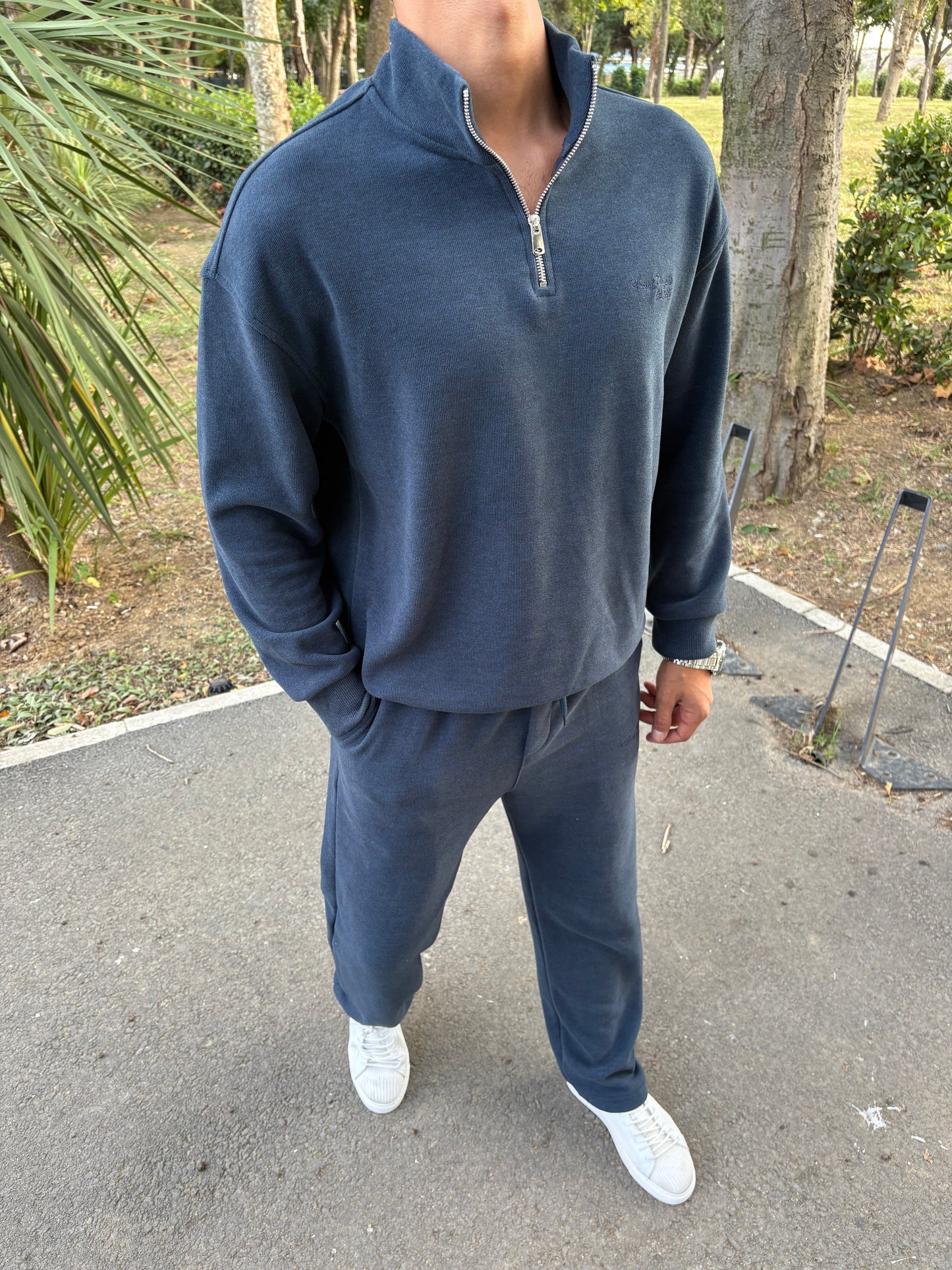 PAMUK ÖRME YARIM FERMAUR TAKIM LACİVERT