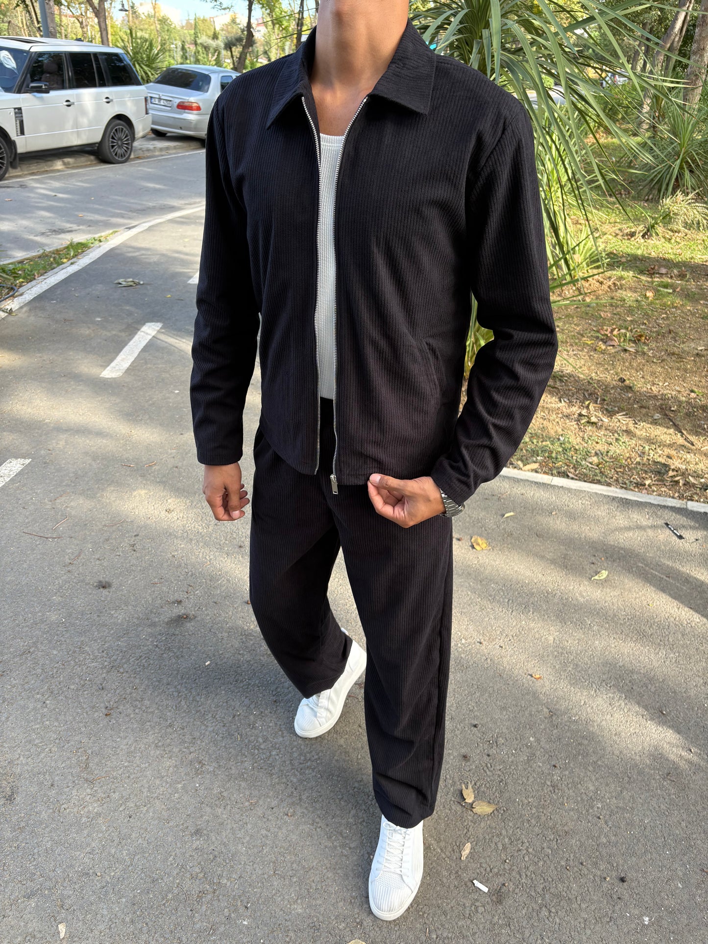 KIŞLIK KADİFE CEKET'Lİ TAKIM SİYAH