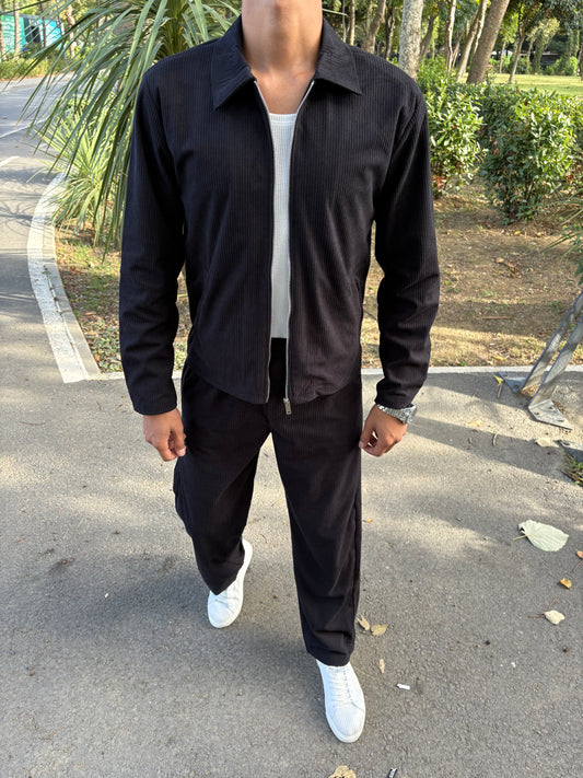 KIŞLIK KADİFE CEKET'Lİ TAKIM SİYAH