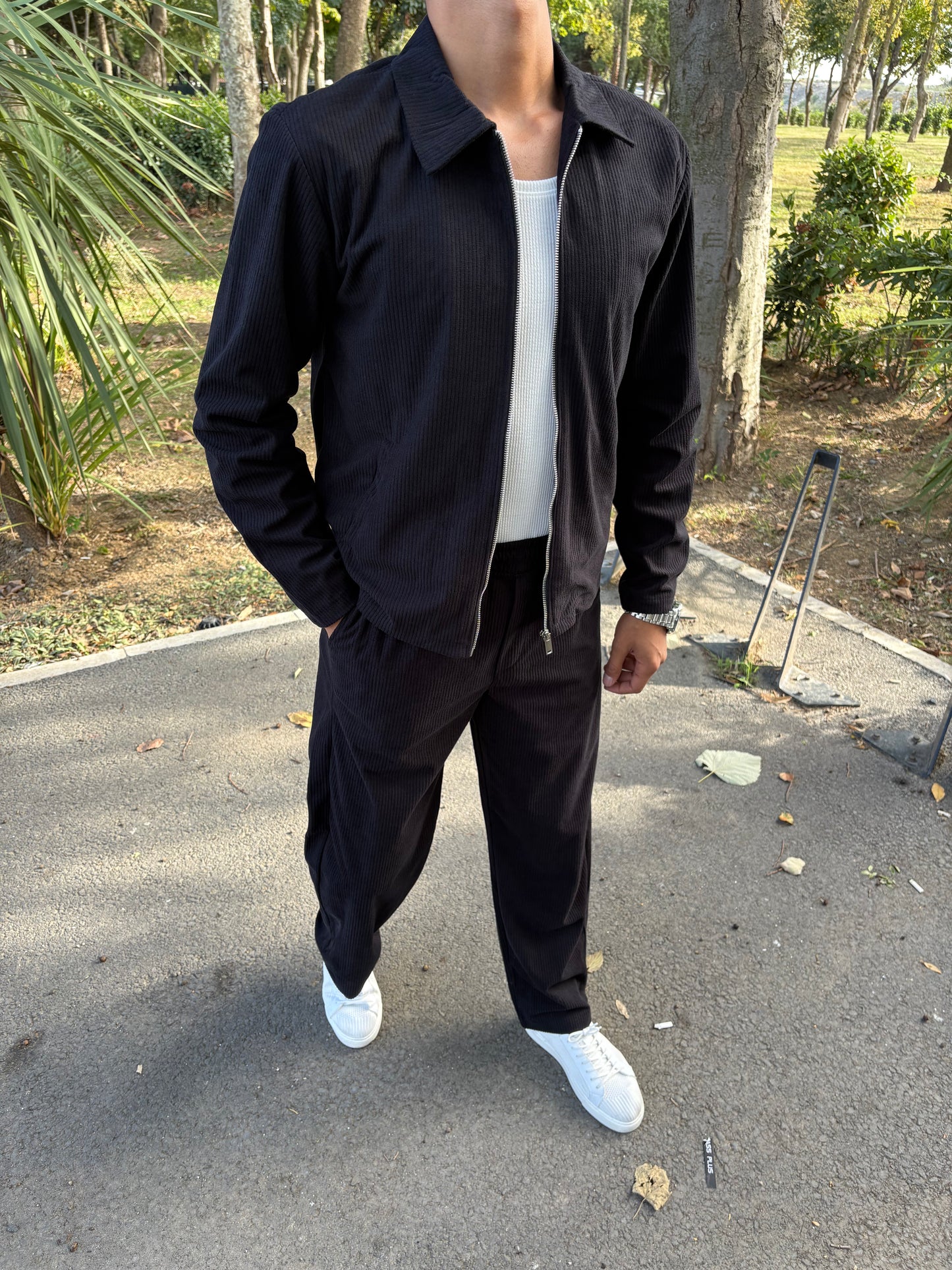 KIŞLIK KADİFE CEKET'Lİ TAKIM SİYAH