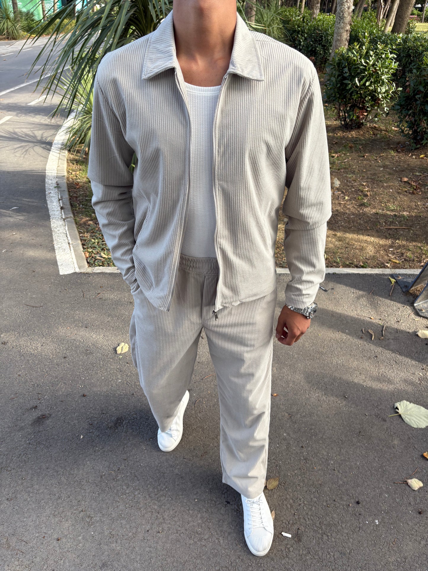 KIŞLIK KADİFE CEKET'Lİ TAKIM GRİ