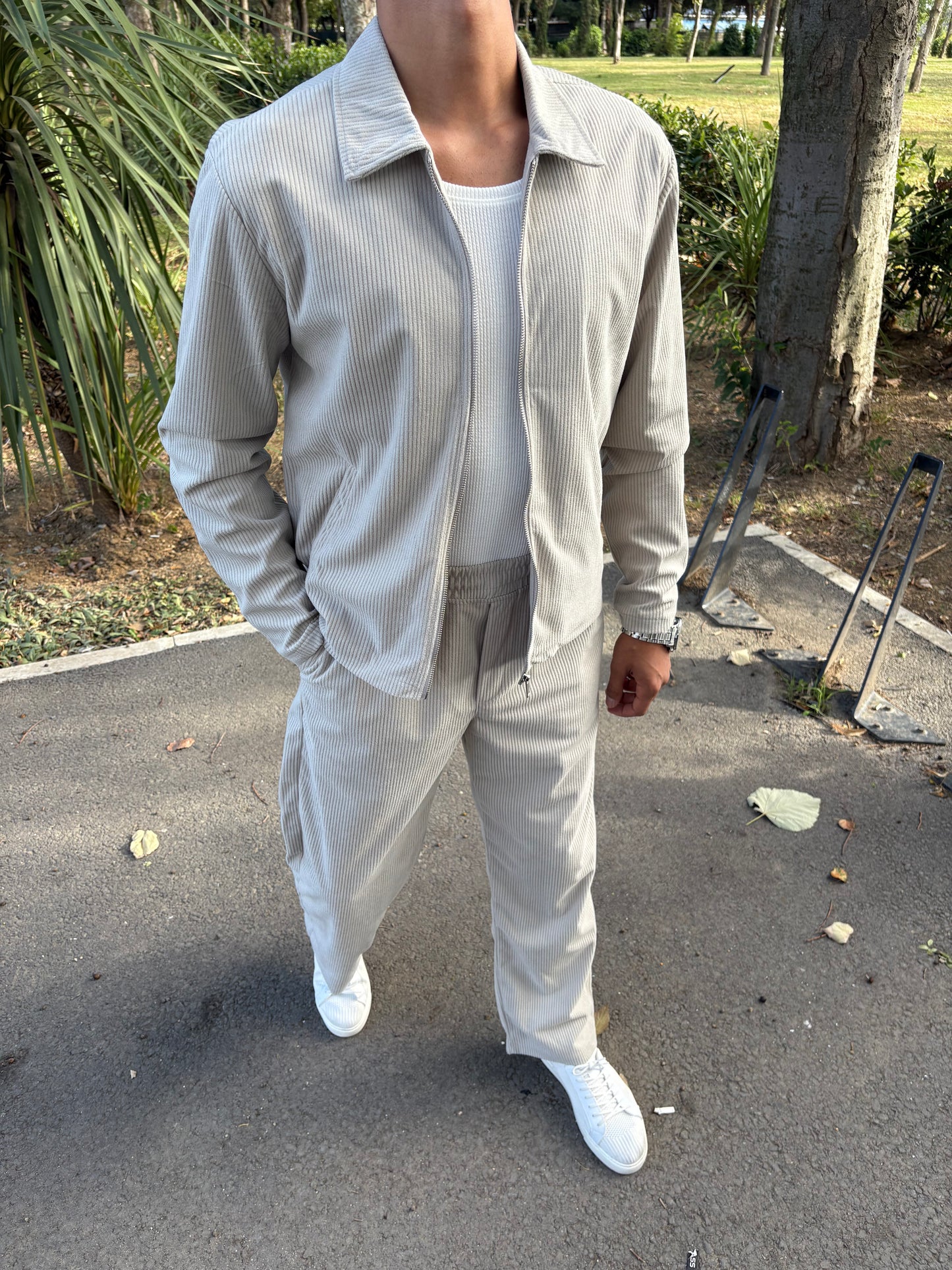 KIŞLIK KADİFE CEKET'Lİ TAKIM GRİ