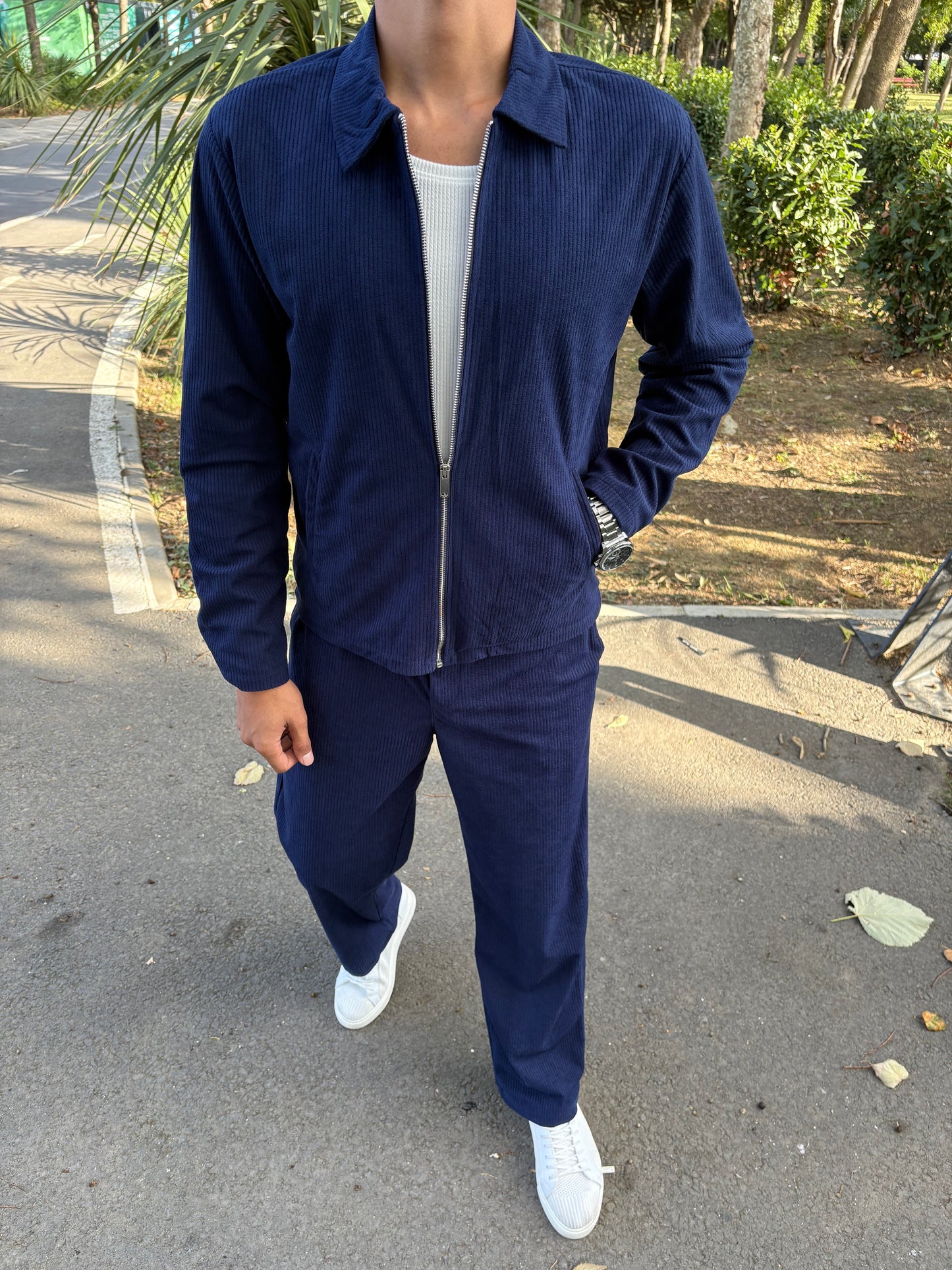 KIŞLIK KADİFE CEKET'Lİ TAKIM LACİVERT