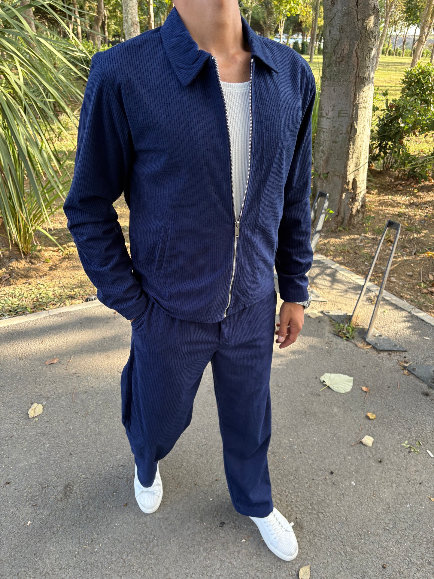 KIŞLIK KADİFE CEKET'Lİ TAKIM LACİVERT