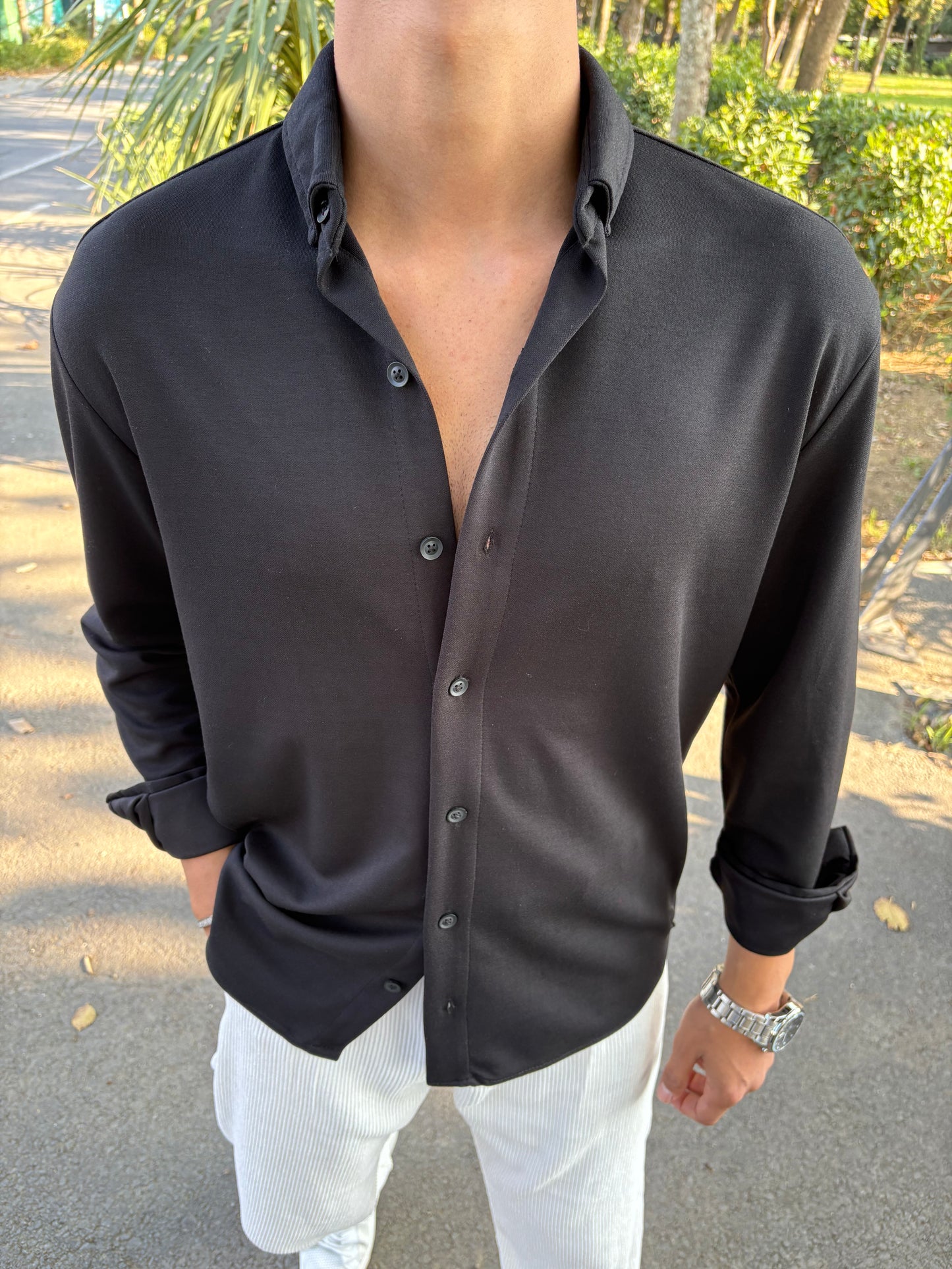 MODAL KUMAŞ KIŞLIK GÖMLEK SİYAH