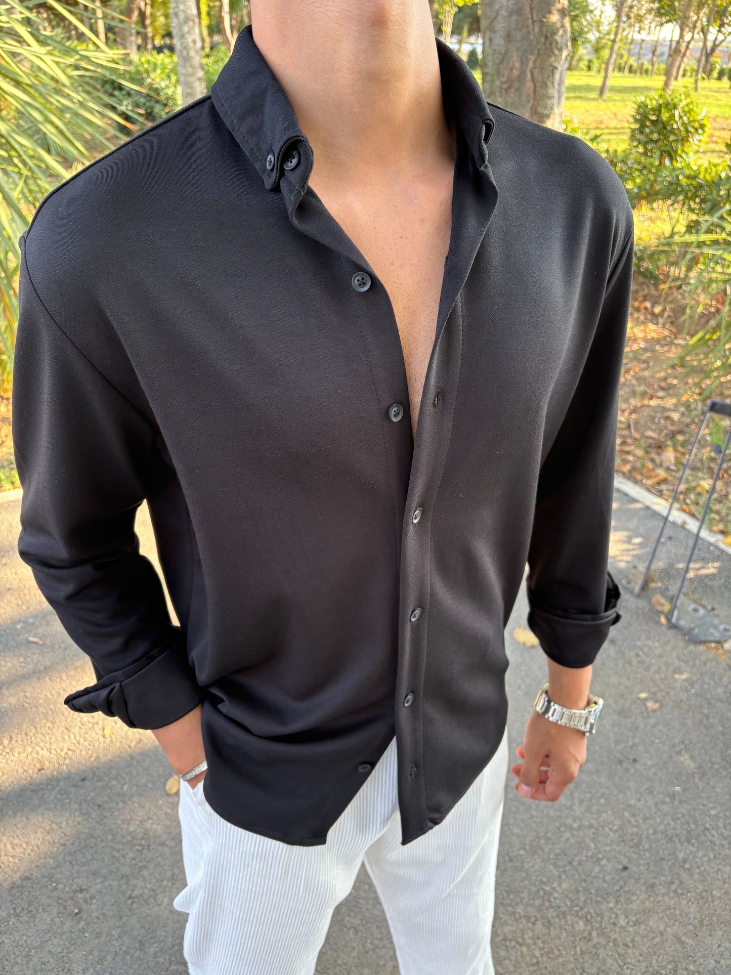 MODAL KUMAŞ KIŞLIK GÖMLEK SİYAH