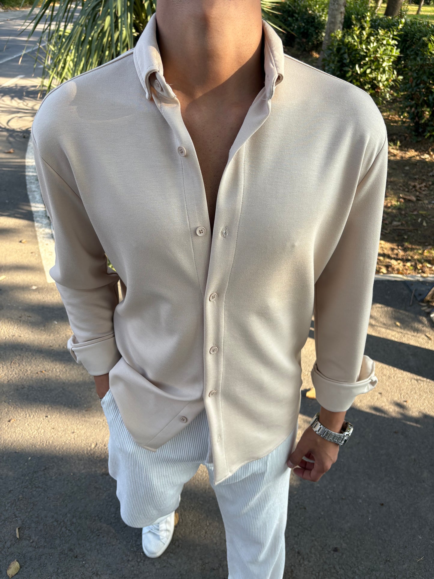 MODAL KUMAŞ KIŞLIK GÖMLEK BEJ