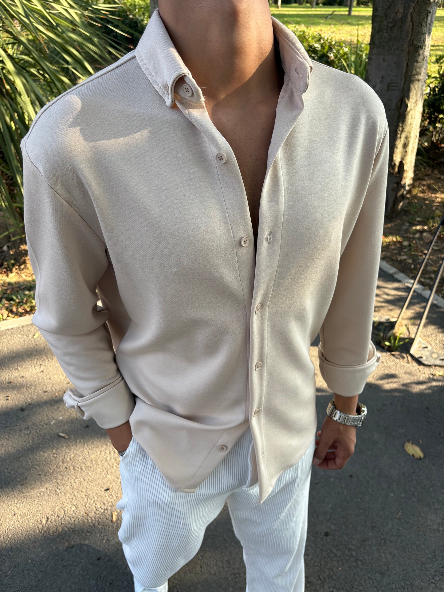 MODAL KUMAŞ KIŞLIK GÖMLEK BEJ