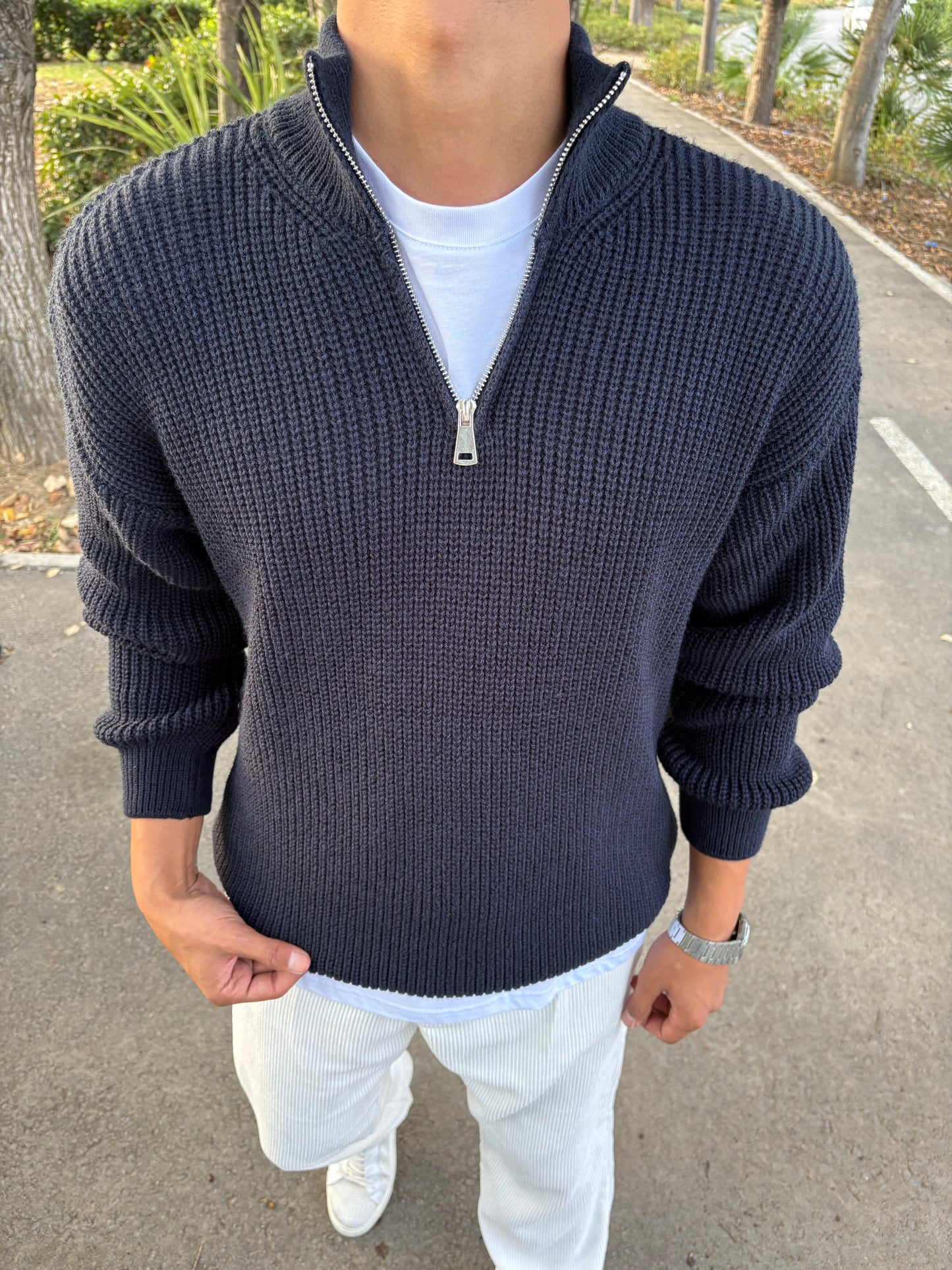 YARIM FERMAUAR TRİKO SWEATSHİRT LACİVERT