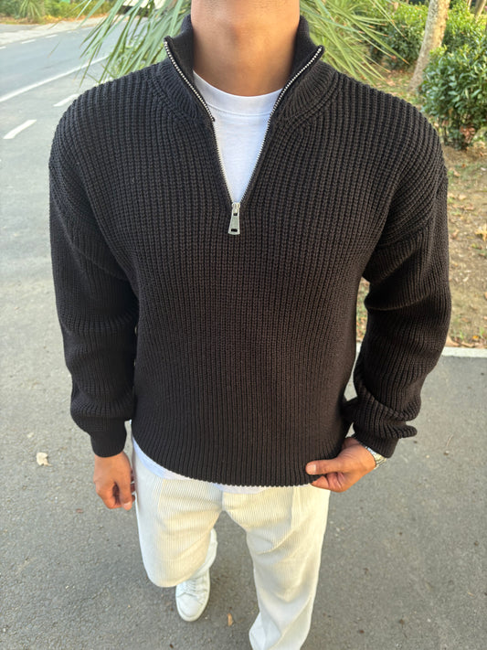 YARIM FERMAUAR TRİKO SWEATSHİRT SİYAH