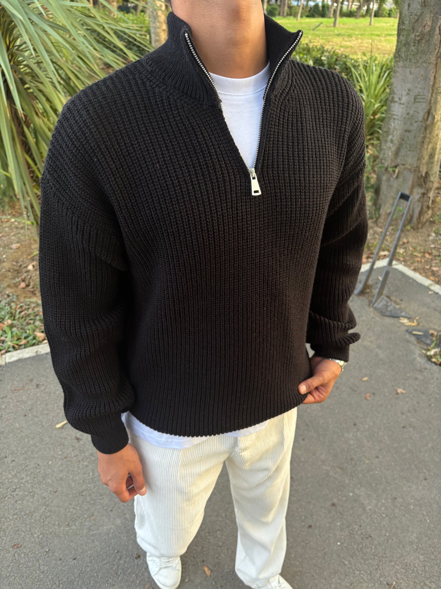 YARIM FERMAUAR TRİKO SWEATSHİRT SİYAH