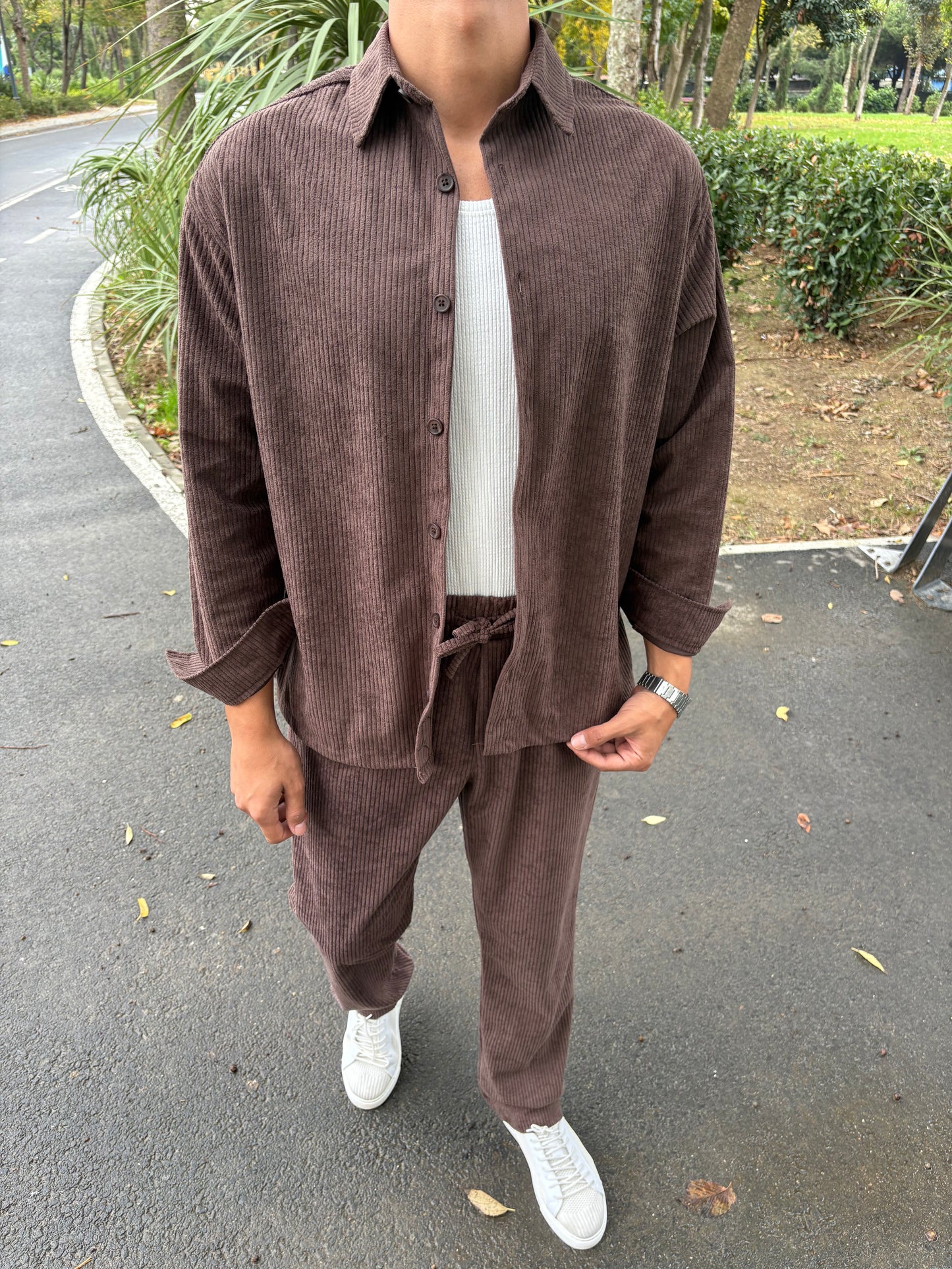 BAGGY KALIP GÖMLEKLİ KADİFE TAKIM ACI KAHVE