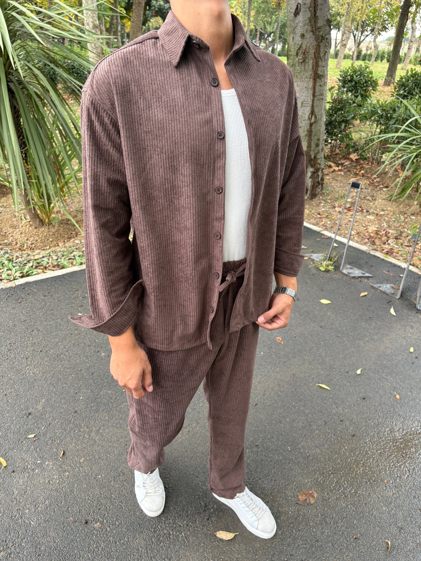 BAGGY KALIP GÖMLEKLİ KADİFE TAKIM ACI KAHVE