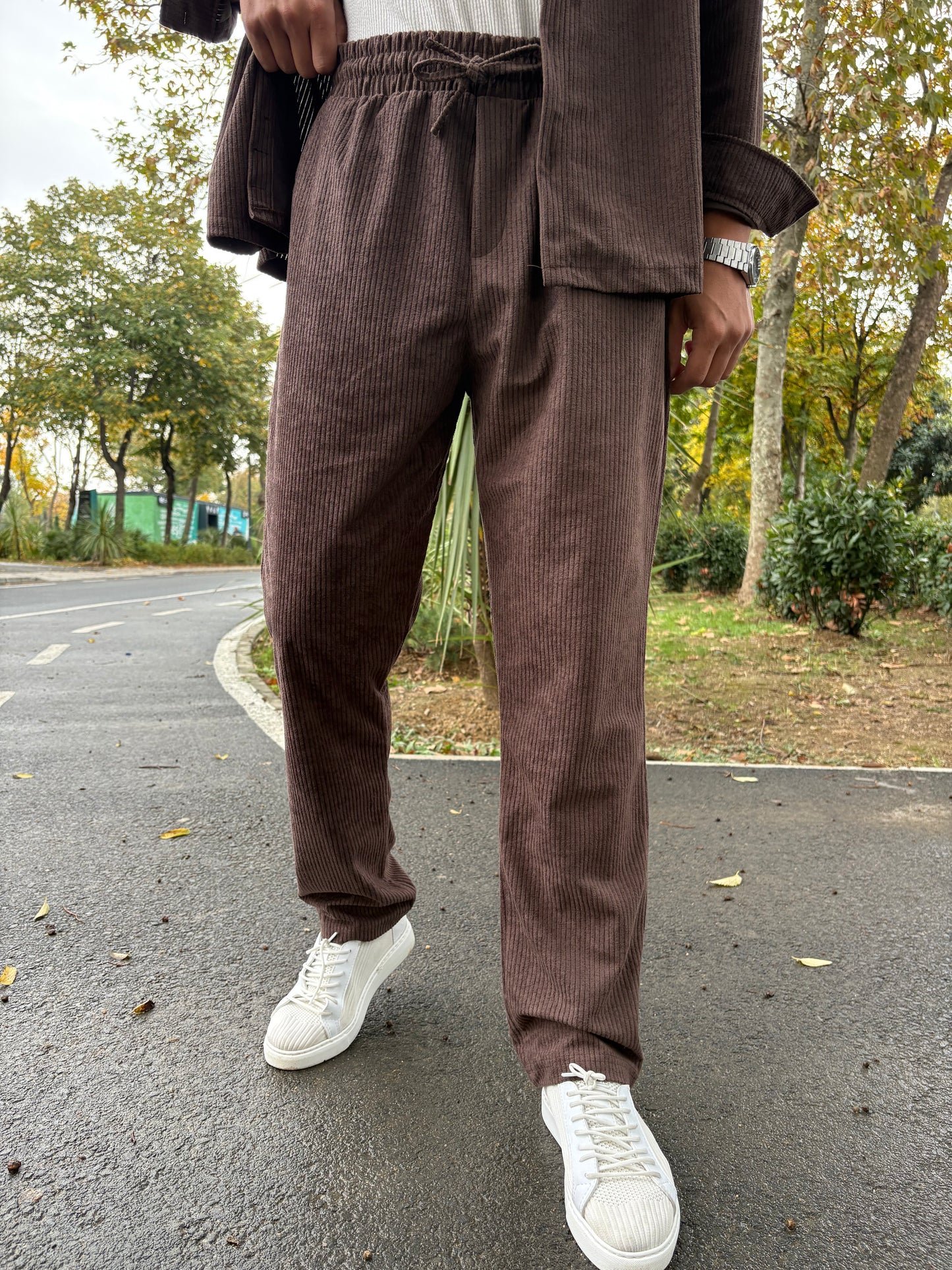 BAGGY KALIP GÖMLEKLİ KADİFE TAKIM ACI KAHVE