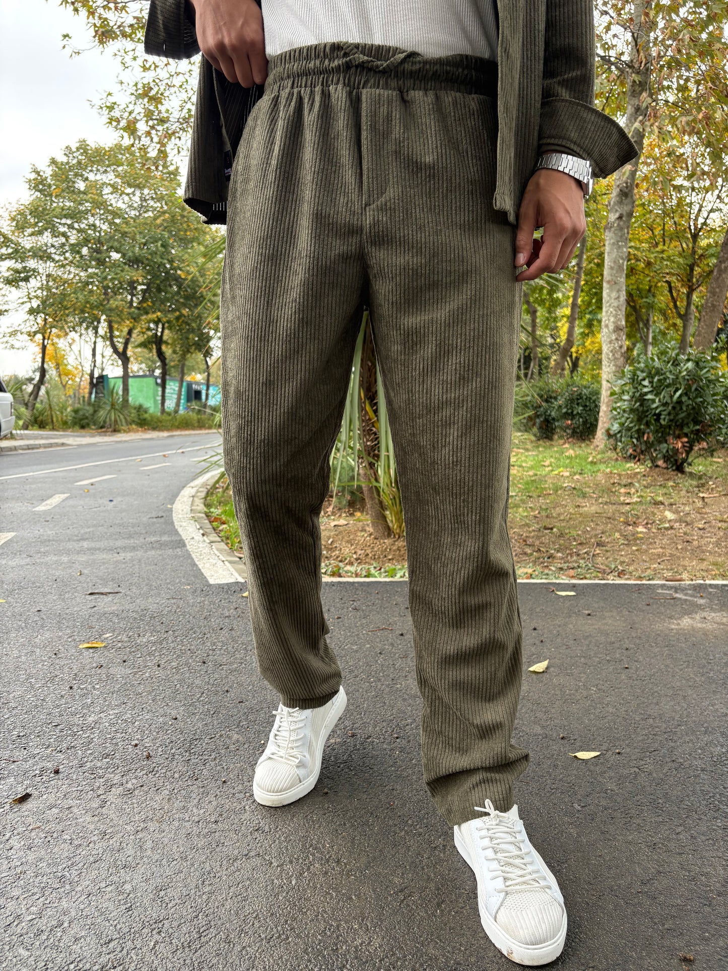 BAGGY KALIP GÖMLEKLİ KADİFE TAKIM HAKİ YEŞİLİ