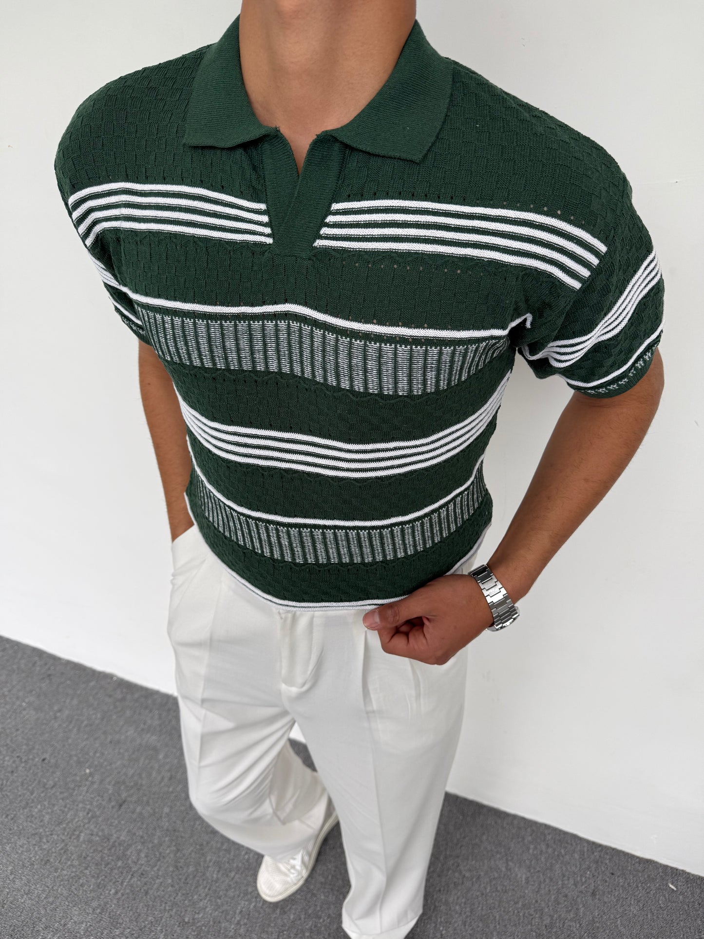 ÖRME POLO YAKA TRİKO TSHİRT ZÜMRÜT YEŞİLİ