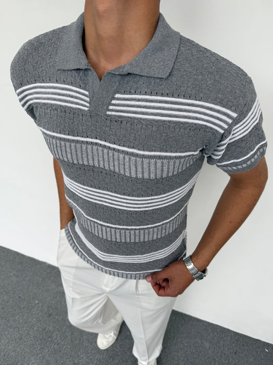 ÖRME POLO YAKA TRİKO TSHİRT GRİ