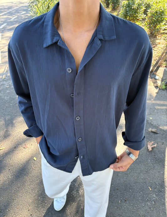 GRAMAJLI HAM KETEN GÖMLEK LACİVERT