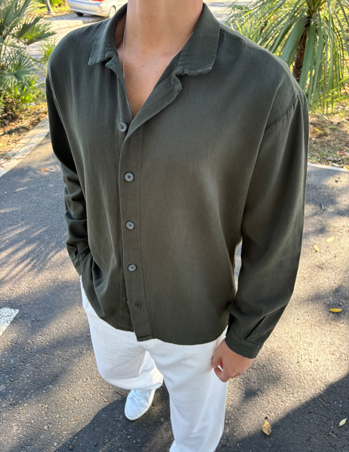 GRAMAJLI HAM KETEN GÖMLEK YEŞİL