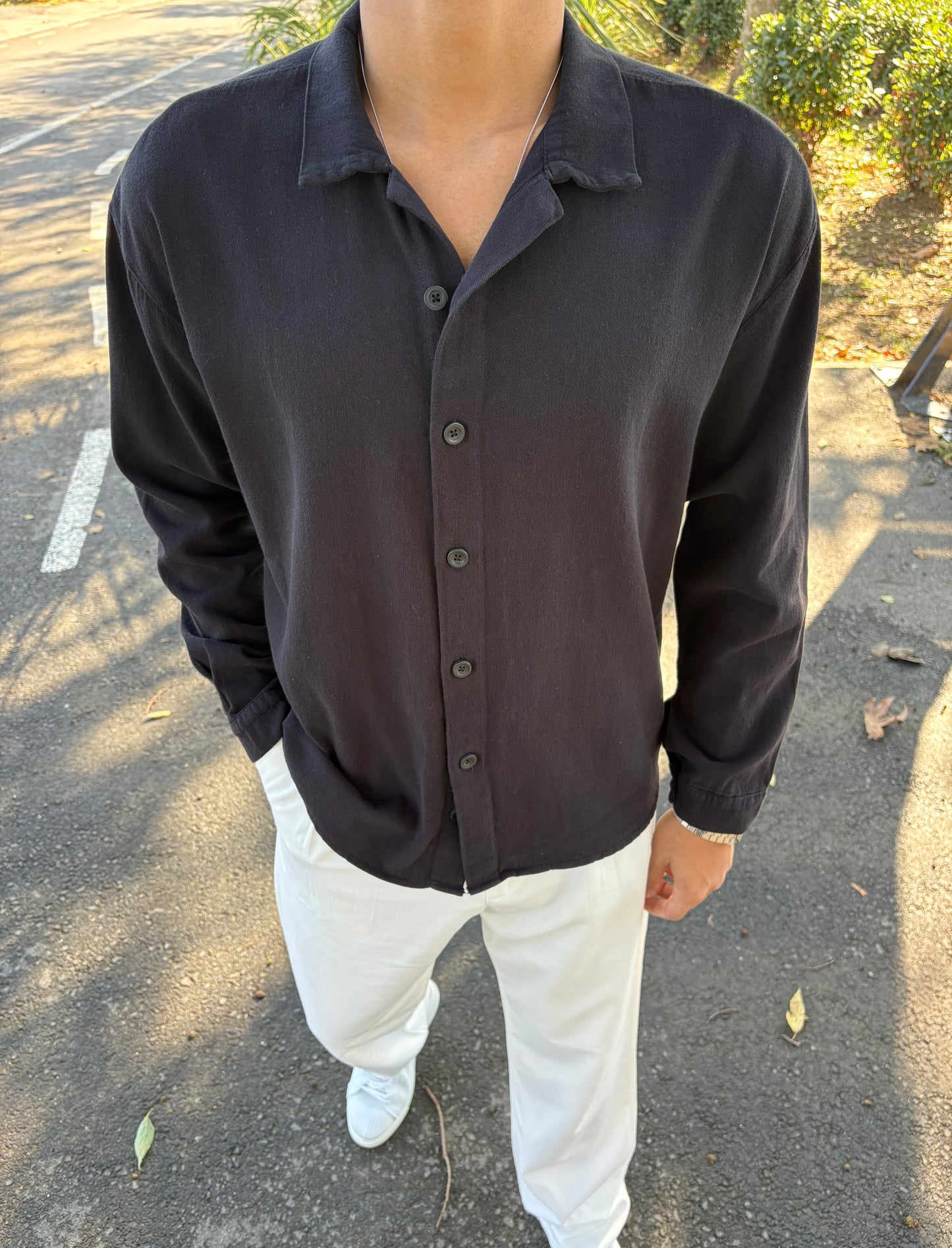 GRAMAJLI HAM KETEN GÖMLEK SİYAH