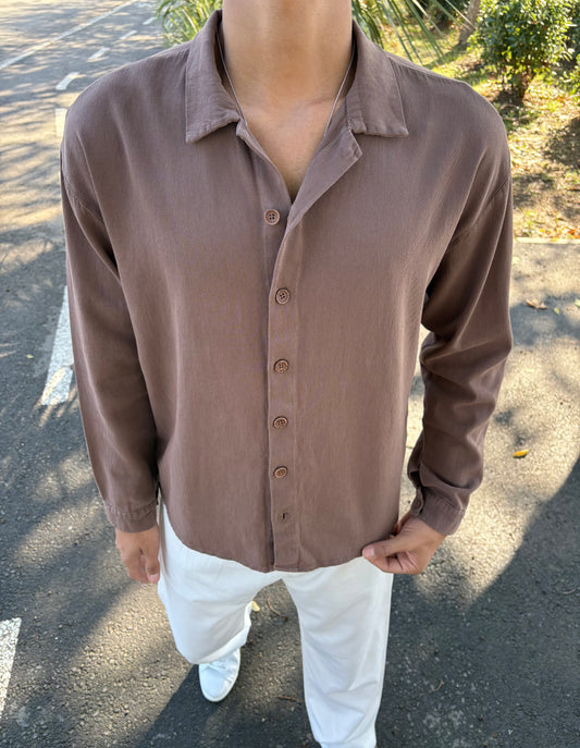 GRAMAJLI HAM KETEN GÖMLEK KAHVE