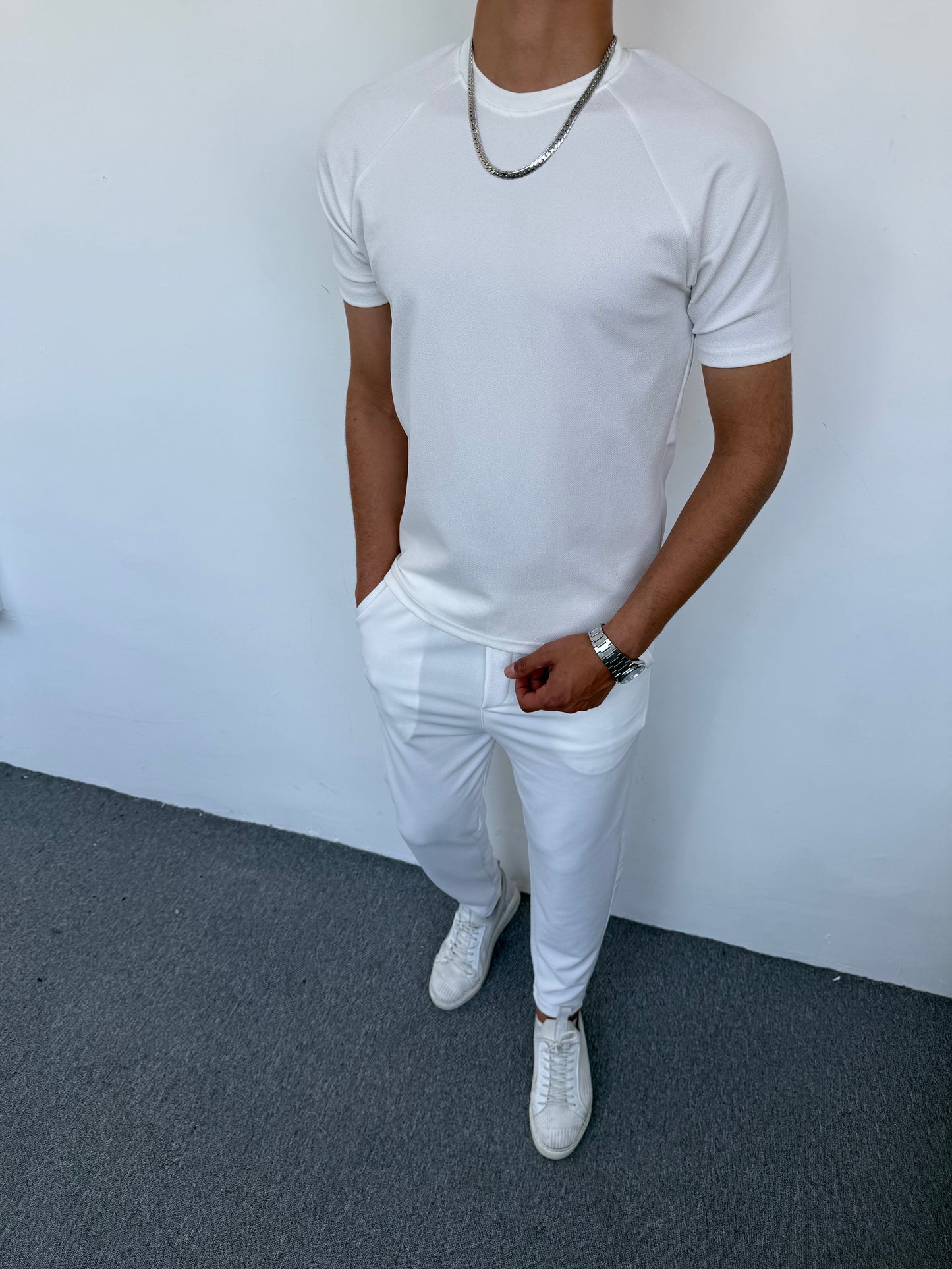 KREP KUMAŞ REGLAN KOL BOYFİREND TAKIM BEYAZ