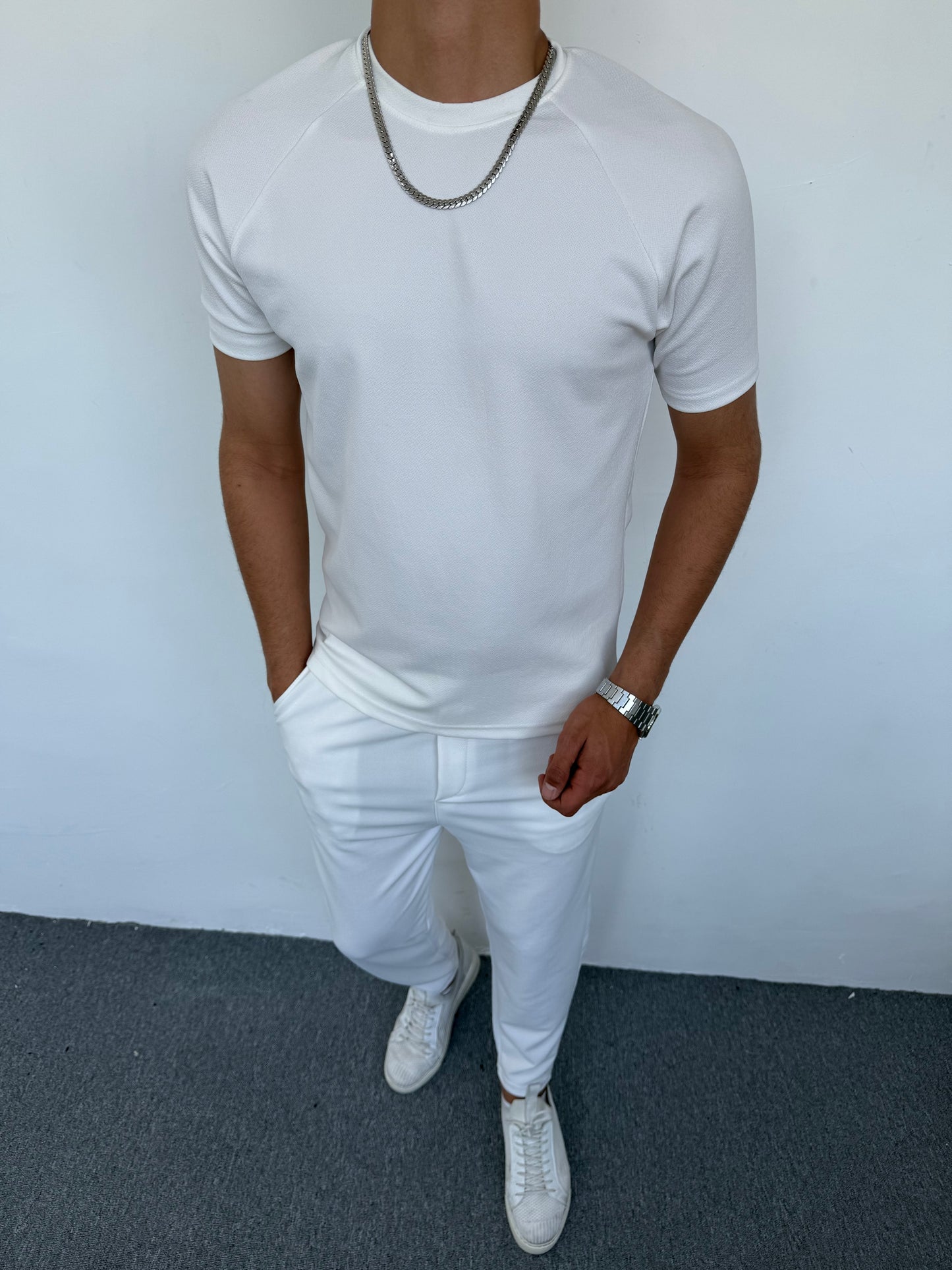 KREP KUMAŞ REGLAN KOL BOYFİREND TAKIM BEYAZ