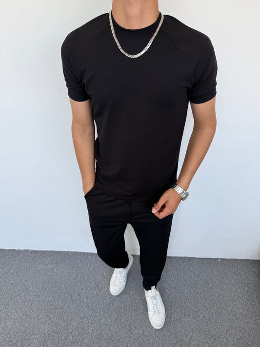 KREP KUMAŞ REGLAN KOL BOYFİREND TAKIM SİYAH