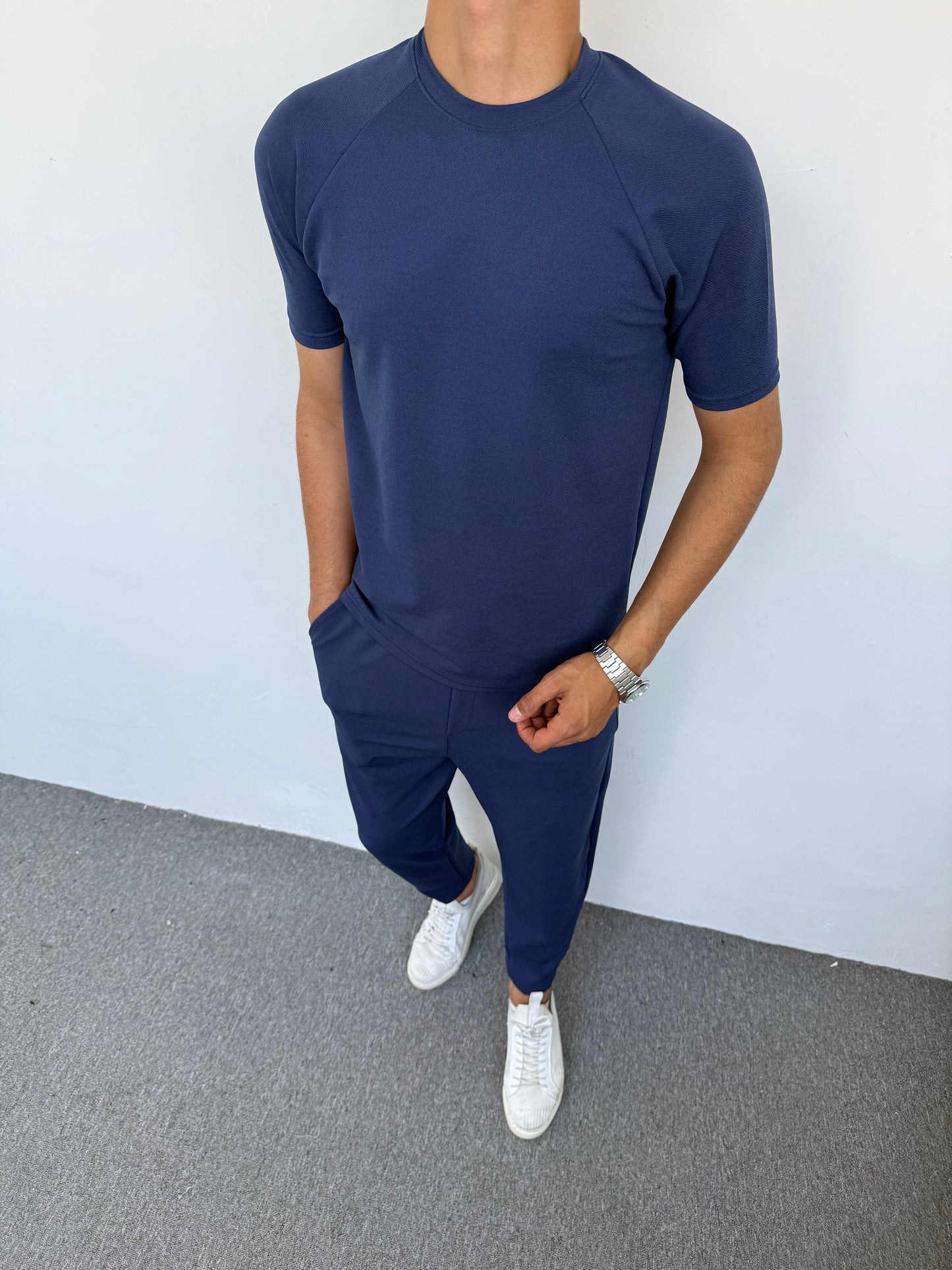 KREP KUMAŞ REGLAN KOL BOYFİREND TAKIM LACİVERT