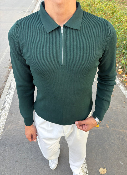 ÇELİK ÖRME YARIM FERMUARLI POLO YAKA SWEATSHİRT YEŞİL