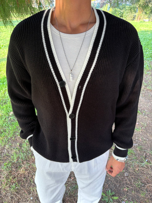 PREMİUM KALİTE ŞERİTLİ TRİKO OVERSİZE HIRKA SİYAH