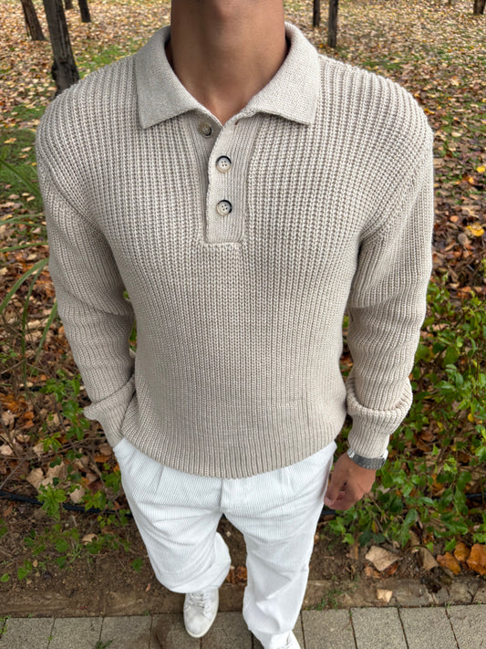 PREMİUM KALİTE DÜĞMELİ POLO YAKA OVERSİZE TRİKO BEJ