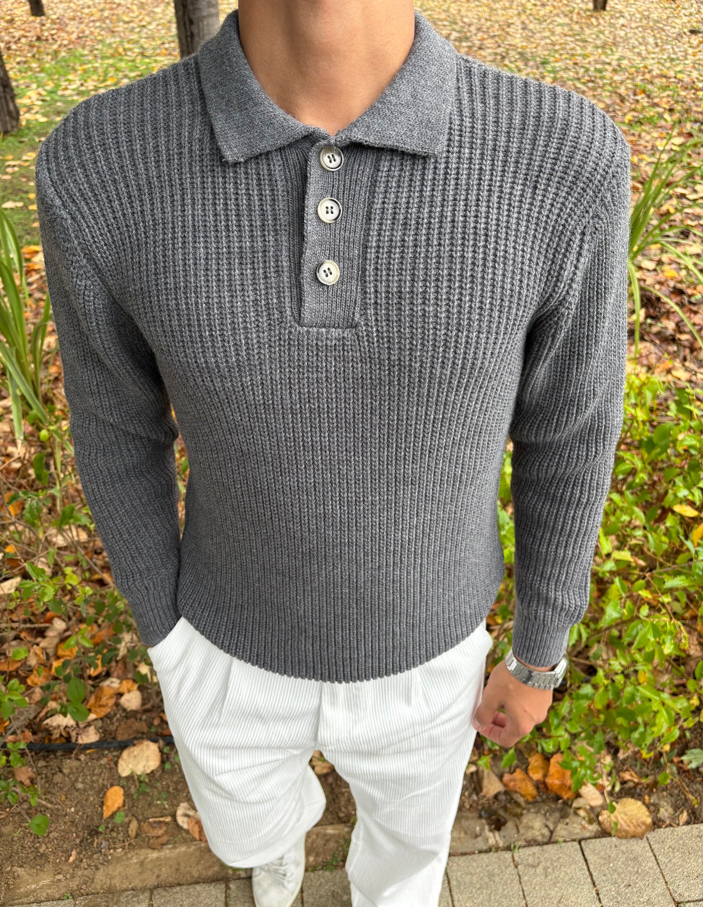 PREMİUM KALİTE DÜĞMELİ POLO YAKA OVERSİZE TRİKO ANTRASİT