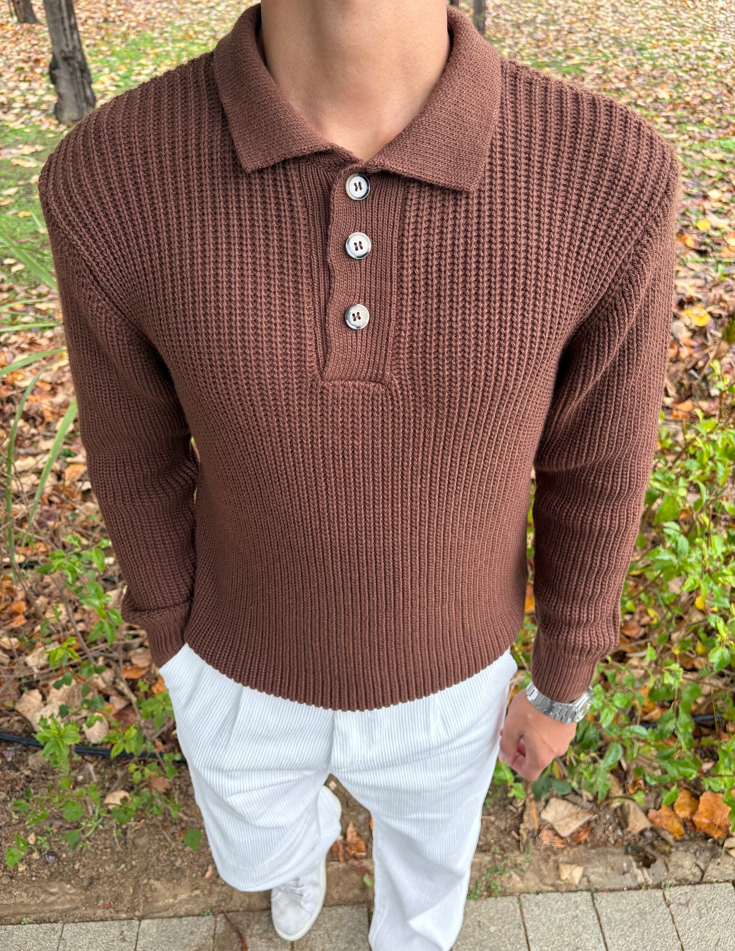 PREMİUM KALİTE DÜĞMELİ POLO YAKA OVERSİZE TRİKO  KAHVE