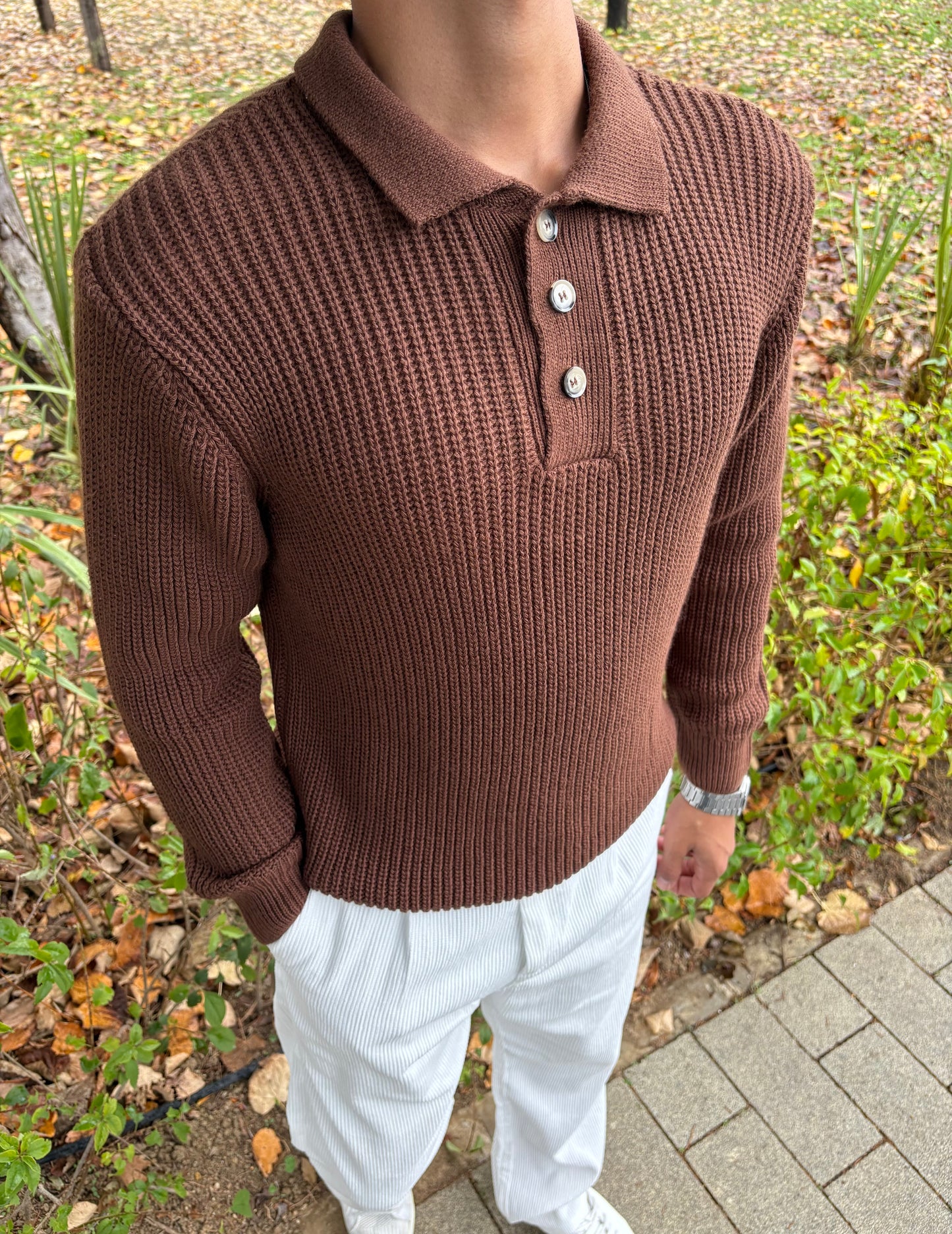 PREMİUM KALİTE DÜĞMELİ POLO YAKA OVERSİZE TRİKO  KAHVE