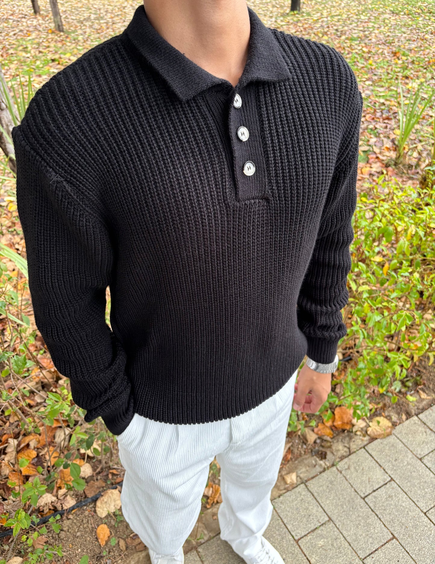 PREMİUM KALİTE DÜĞMELİ POLO YAKA OVERSİZE TRİKO SİYAH