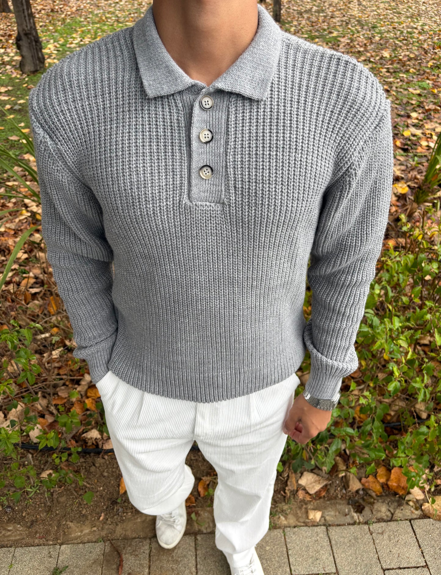 PREMİUM KALİTE DÜĞMELİ POLO YAKA OVERSİZE TRİKO GRİ