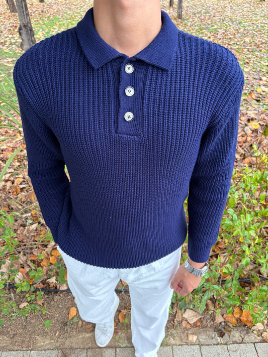 PREMİUM KALİTE DÜĞMELİ POLO YAKA OVERSİZE TRİKO LACİVERT