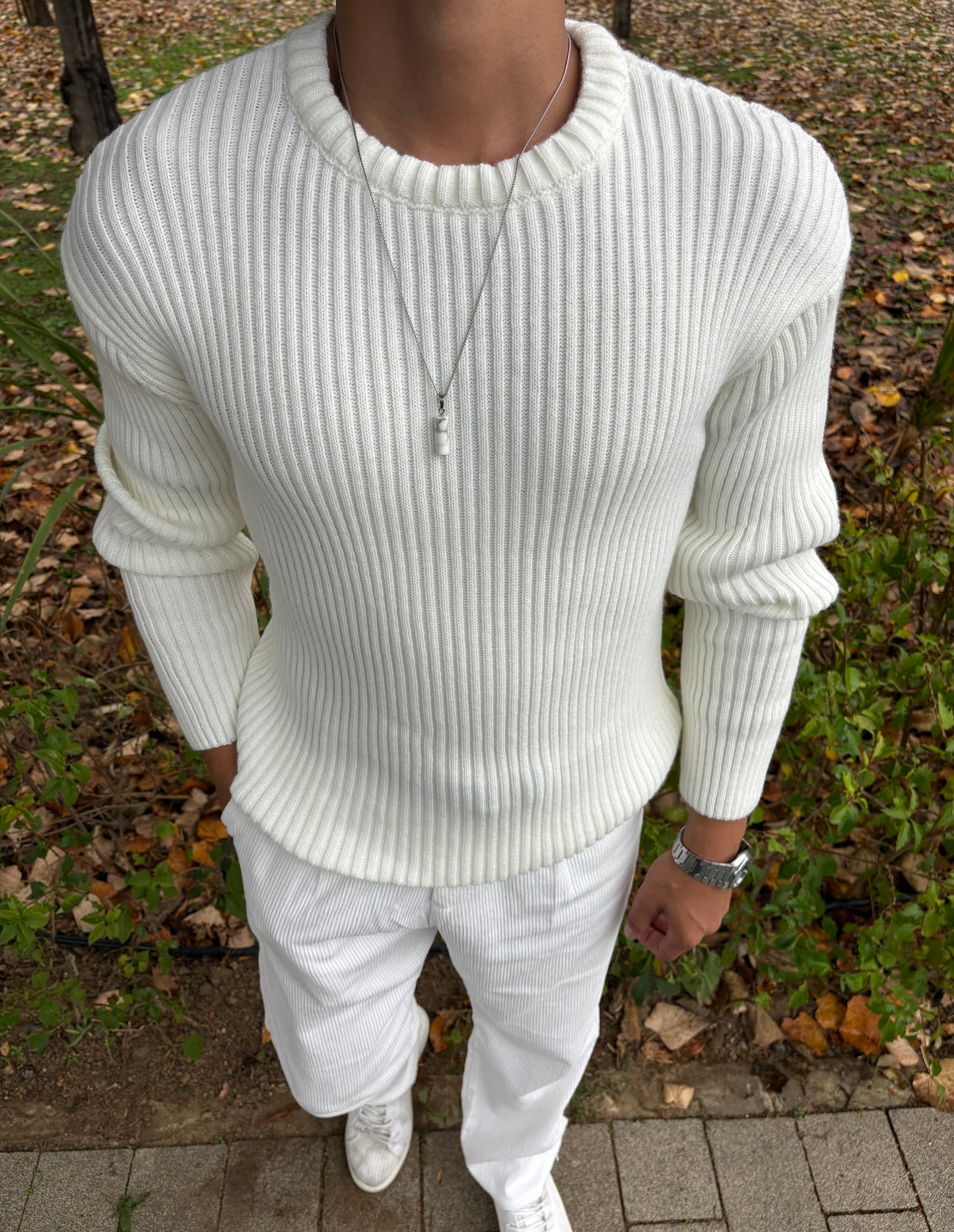 PREMİUM KALİTE BİSİKLET YAKA OVERSİZE TRİKO BEYAZ