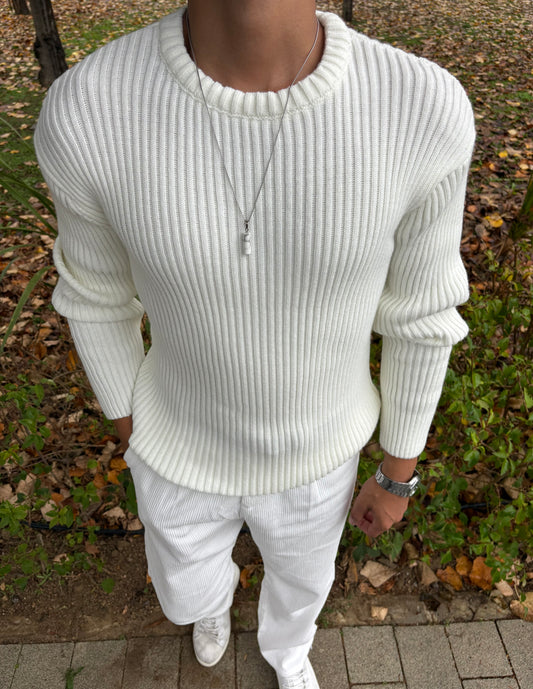 PREMİUM KALİTE BİSİKLET YAKA OVERSİZE TRİKO BEYAZ