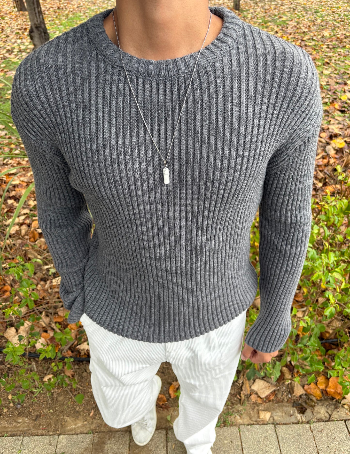 PREMİUM KALİTE BİSİKLET YAKA OVERSİZE TRİKO ANTRASİT