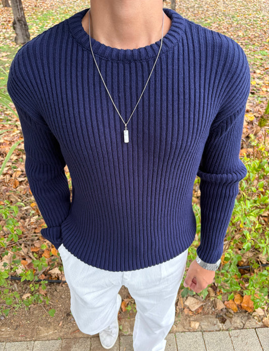 PREMİUM KALİTE BİSİKLET YAKA OVERSİZE TRİKO LACİVERT