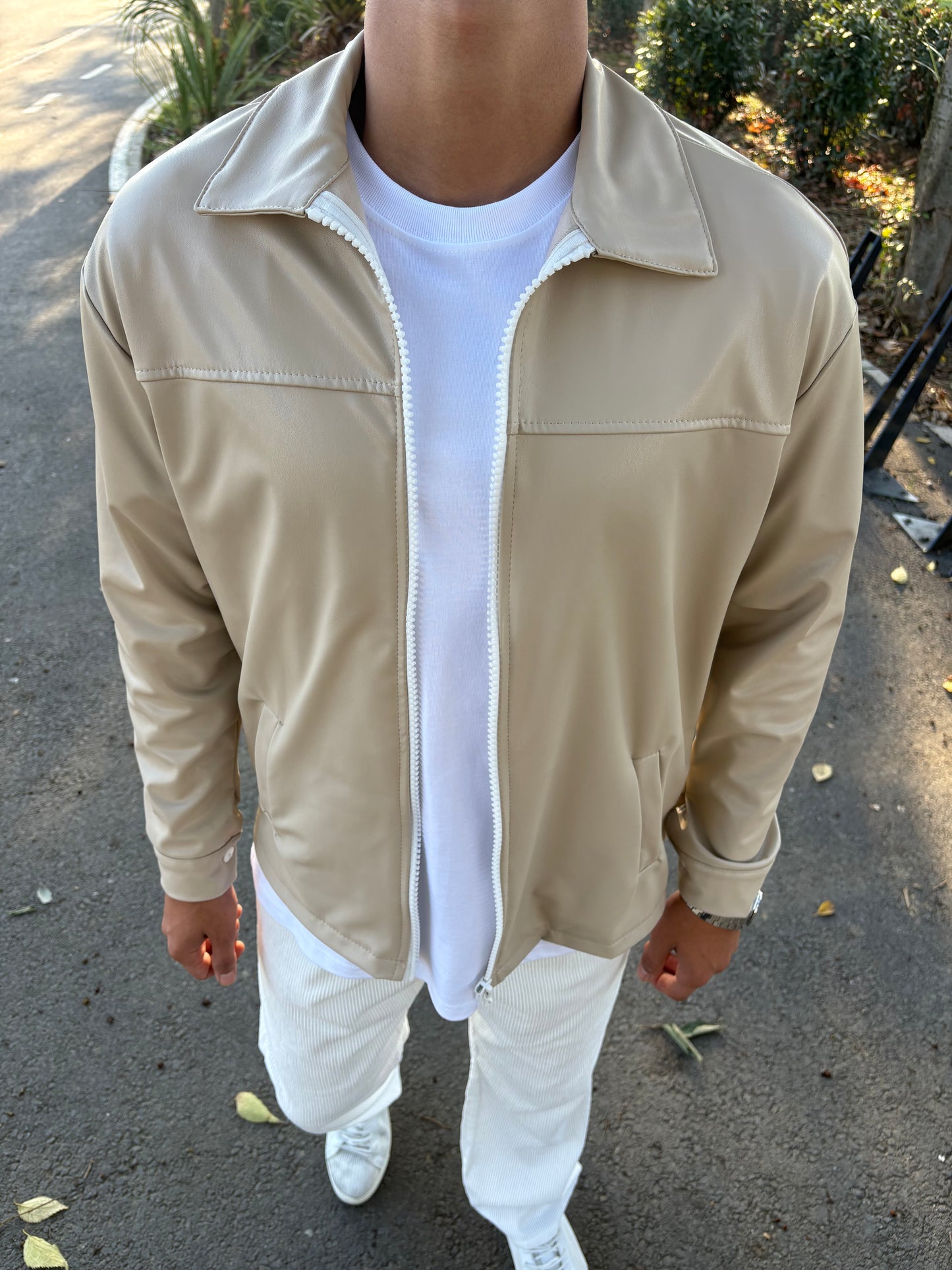 İÇİ ŞARDONLU DERİ CEKET BEJ