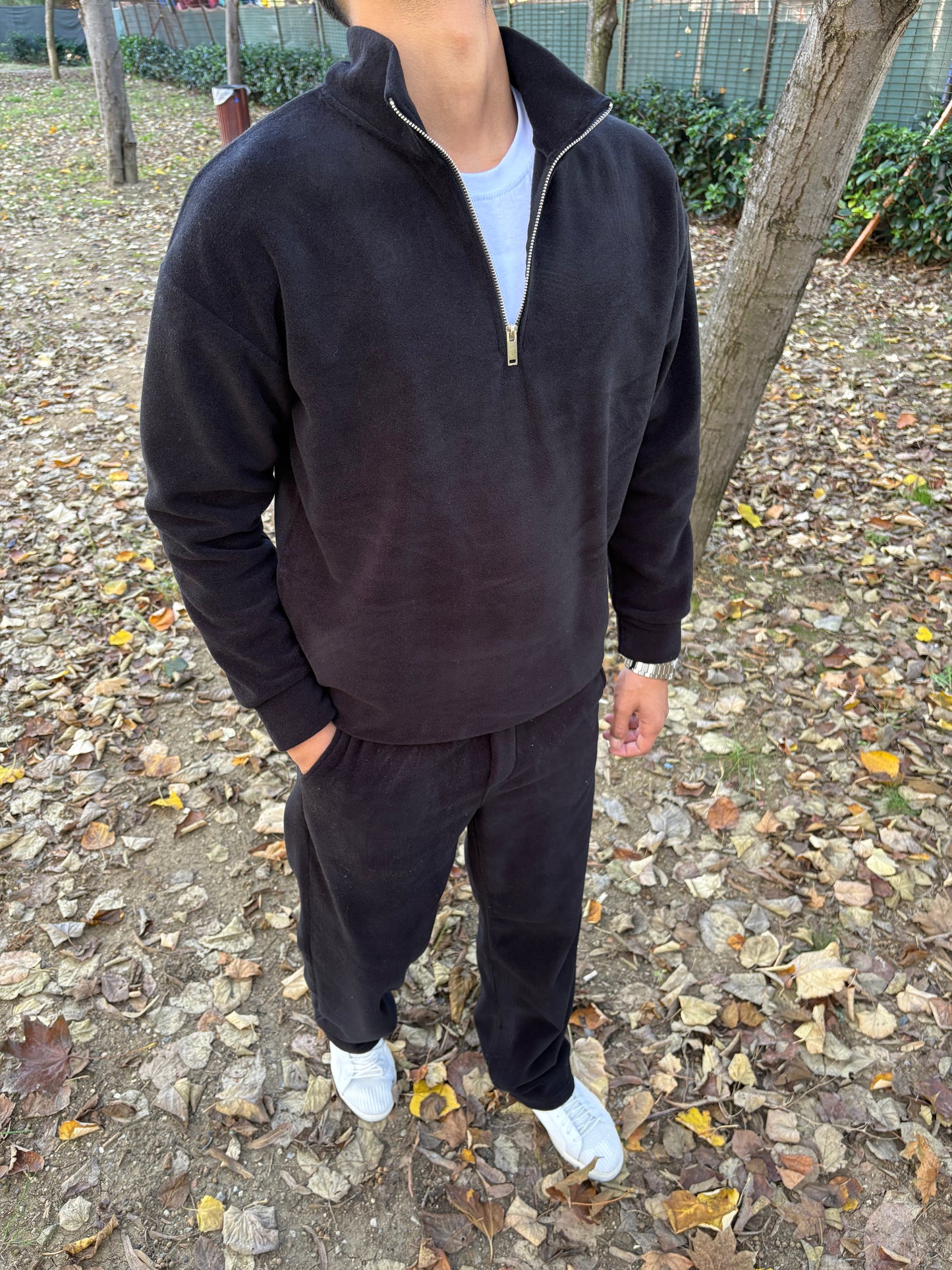 YARIM FERMUARLIK KIŞLIK POLAR TAKIM SİYAH