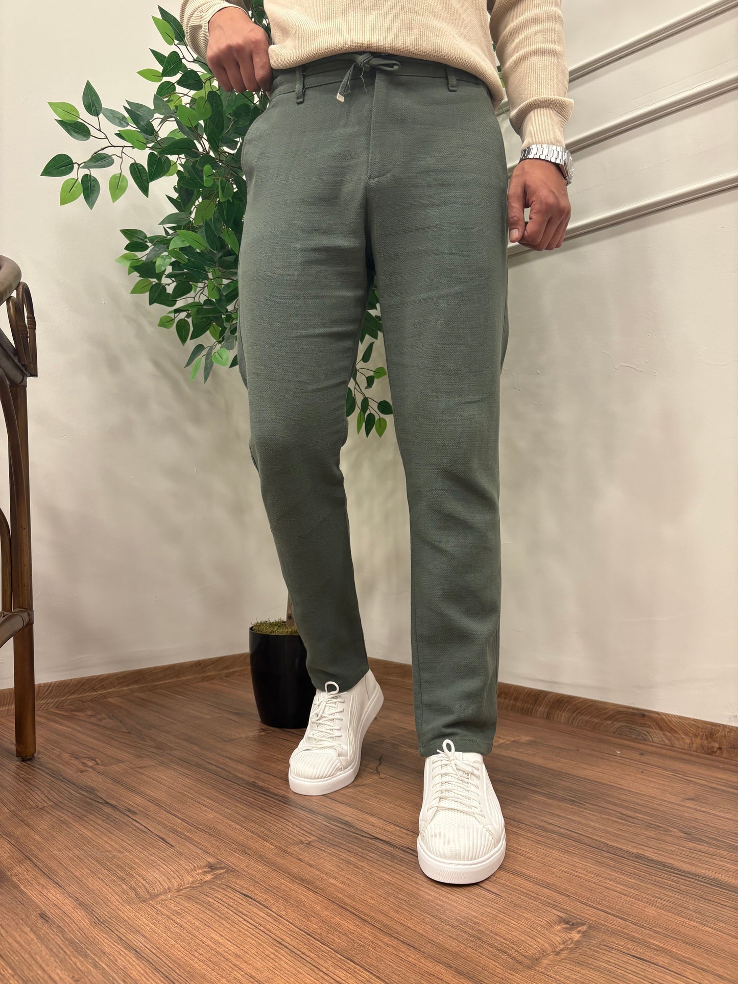 GRAMAJLI KIŞLIK REGULAR KETEN PANTOLON ÇAĞLA YEŞİLİ