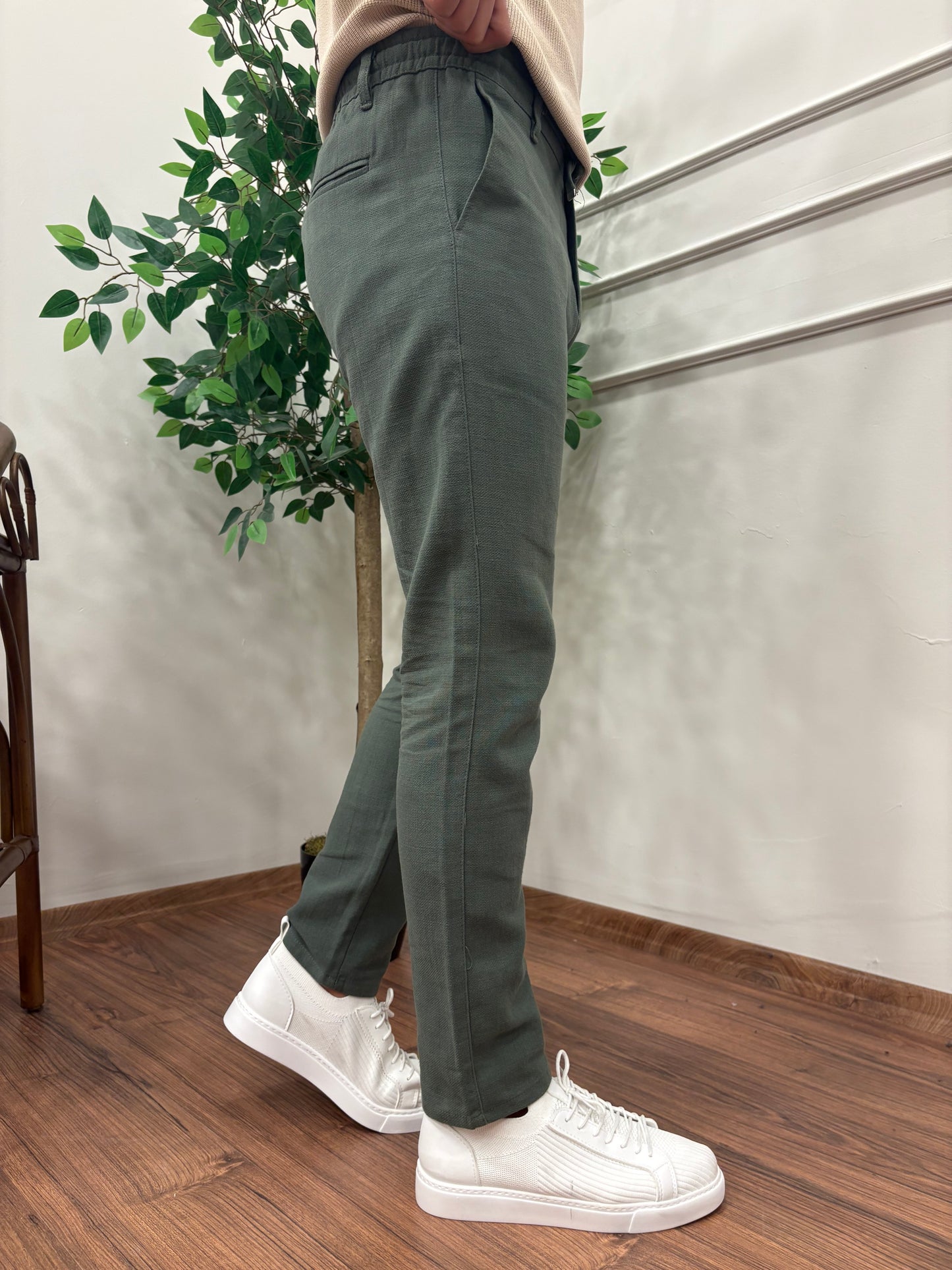 GRAMAJLI KIŞLIK REGULAR KETEN PANTOLON ÇAĞLA YEŞİLİ