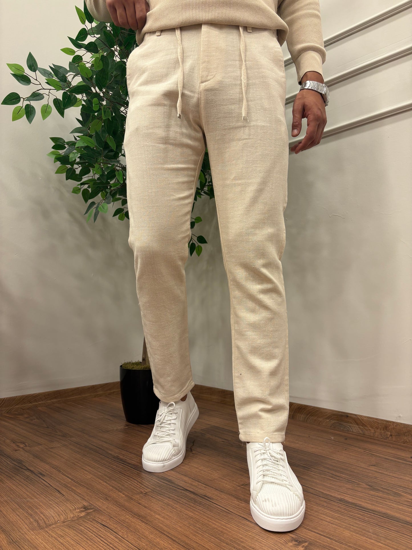 GRAMAJLI KIŞLIK REGULAR KETEN PANTOLON BEJ